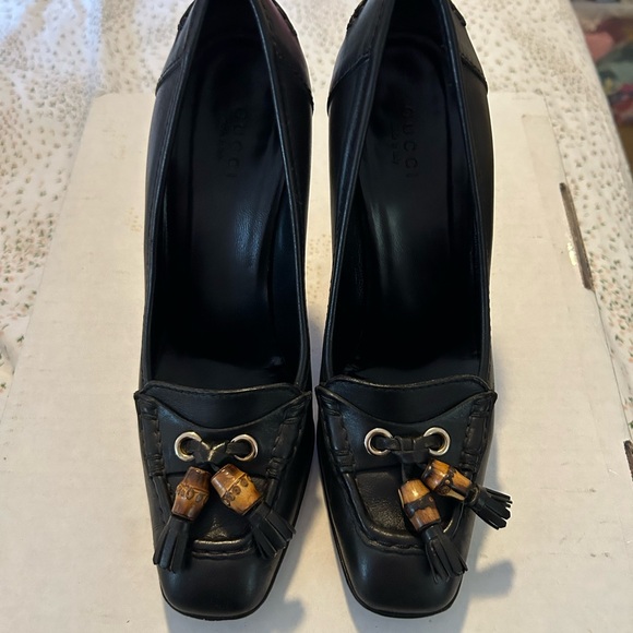 Gucci Shoes - Gucci Black Leather Heels with Bamboo Bead Tassels